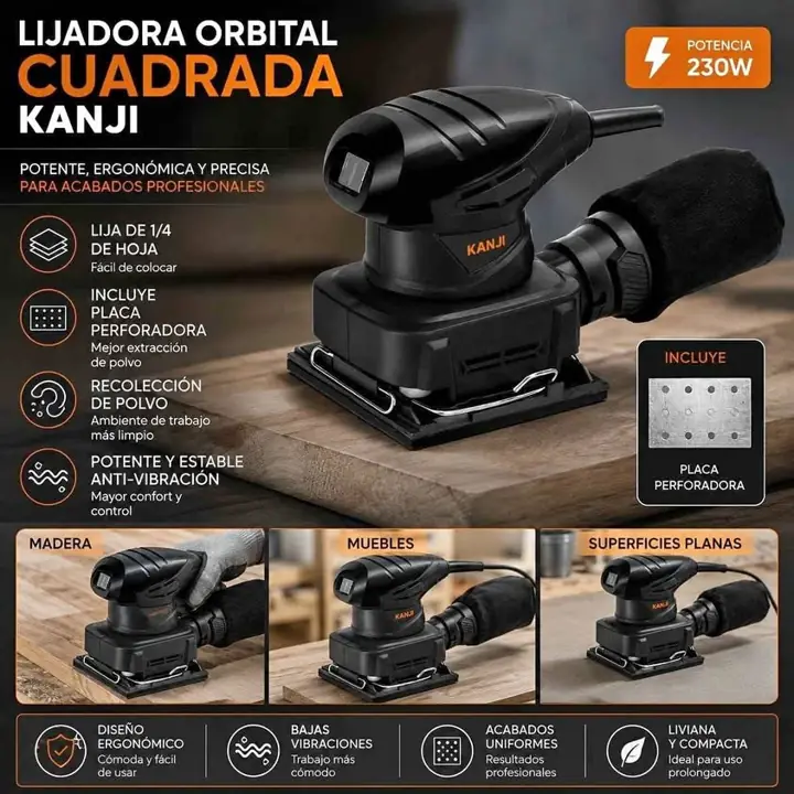 Lijadora orbital cuadrada 230W Kanji tools