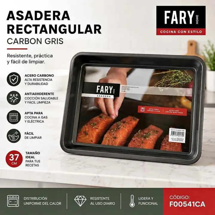 Asadera rectangular carbon gris 37CM