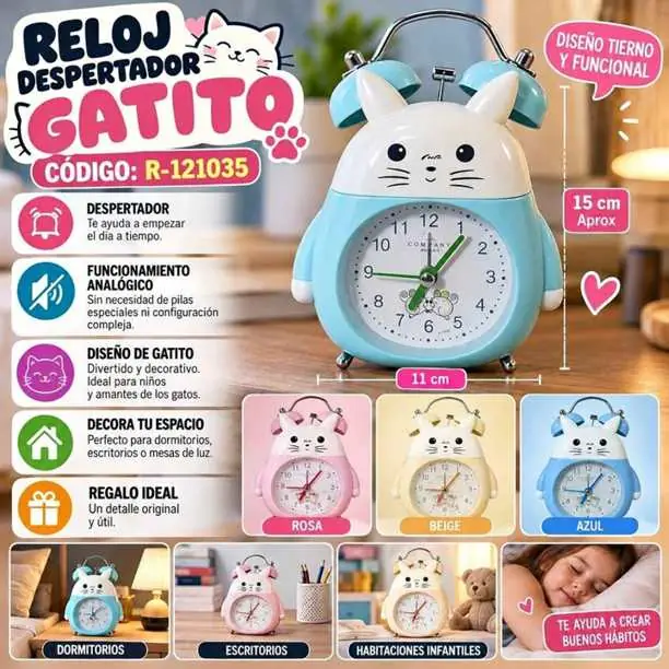 Reloj despertador gatito