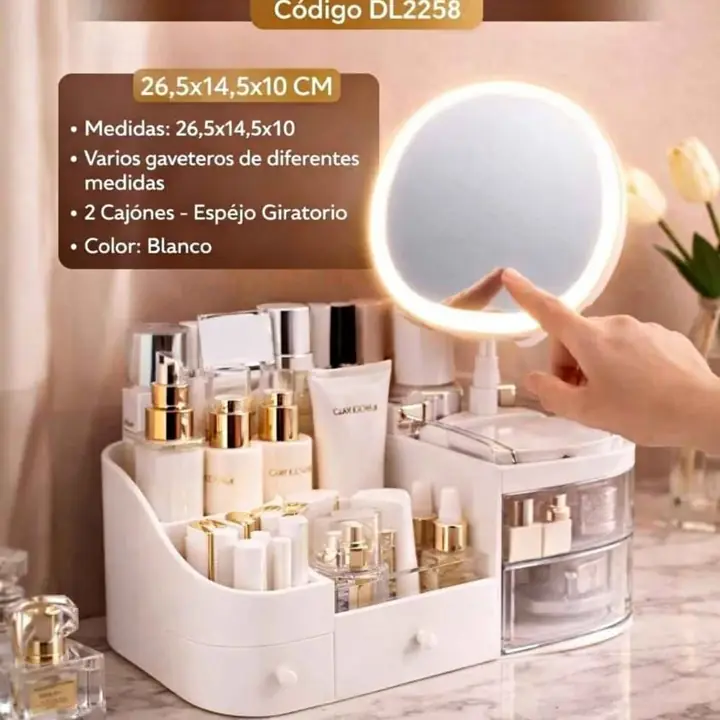 Organizador maquillaje accesorios con espejo