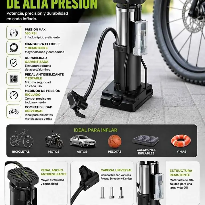 Inflador de pie alta presion