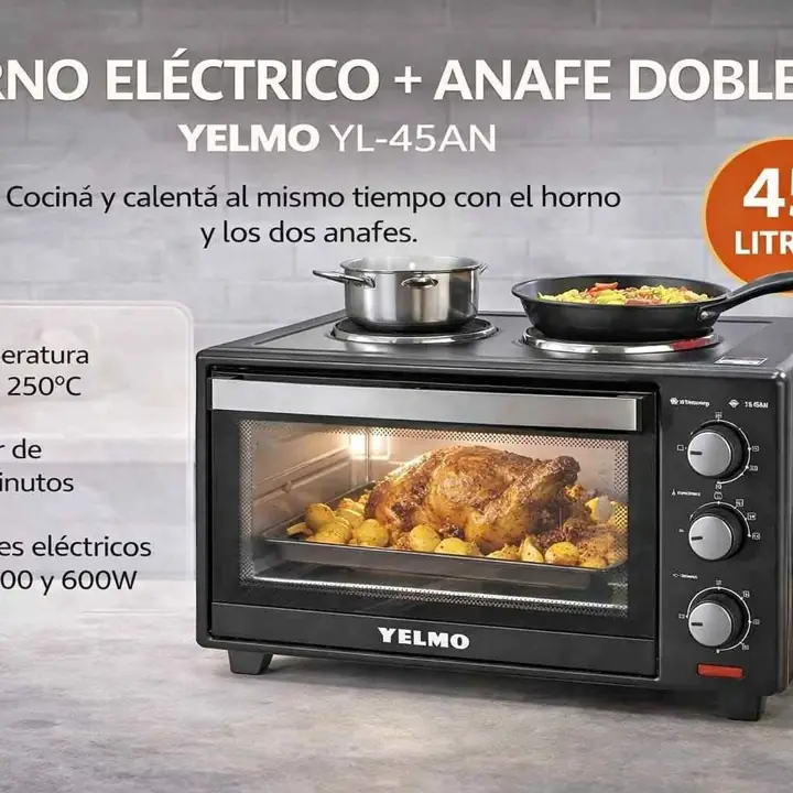 Horno electrico 45 lts con doble anafe - yelmo