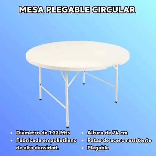 Mesa plegable grande circular 122 cm x 74CM
