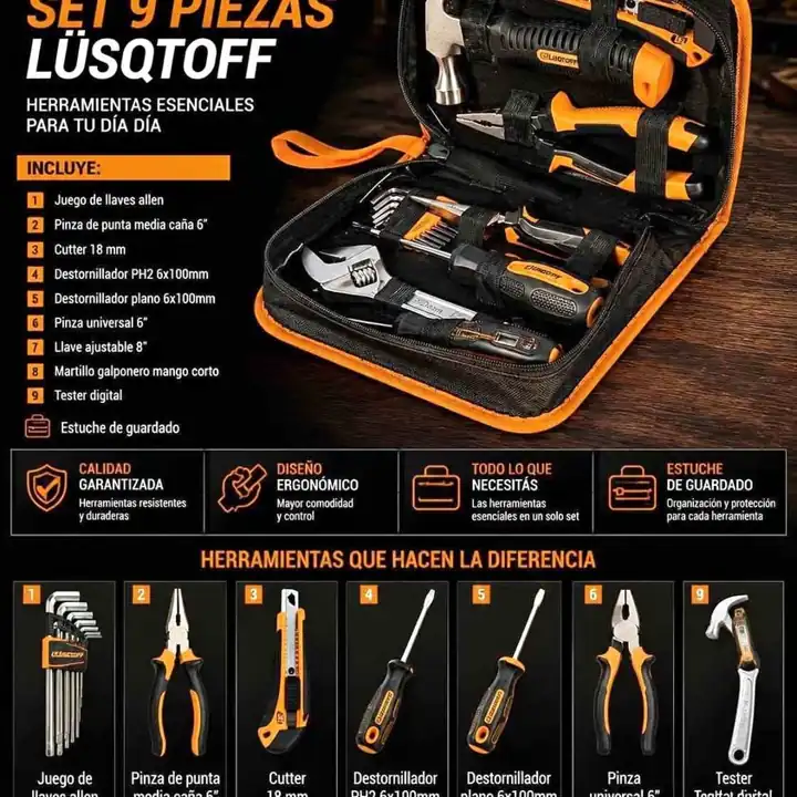 Set de 9 piezas herramientas lusqtoff