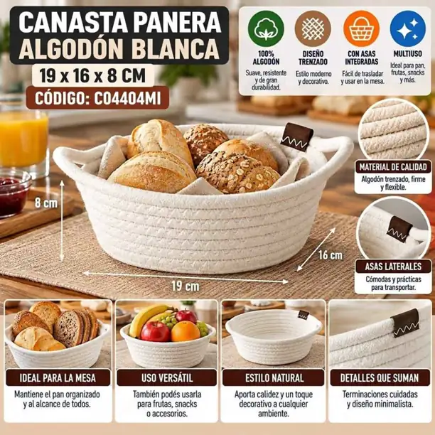 Canasta panera algodon blanca 19 16 8CM