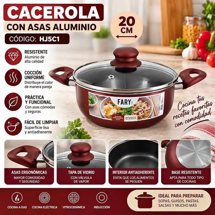 Cacerola bordo con asas aluminio 20CM
