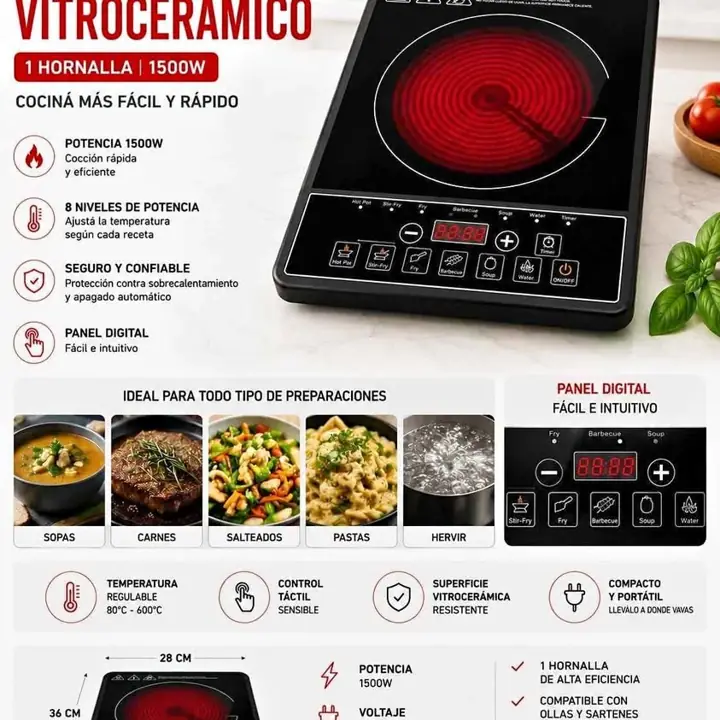 Anafe vitroceramico 1500W 1 hornalla