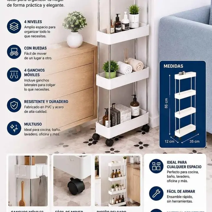 Carrito organizador estantes 4 niveles