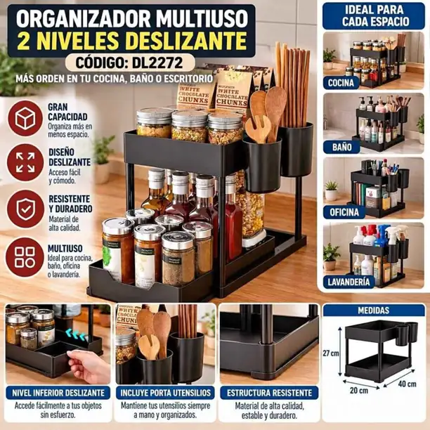 Organizador multiuso 2 niveles deslizante
