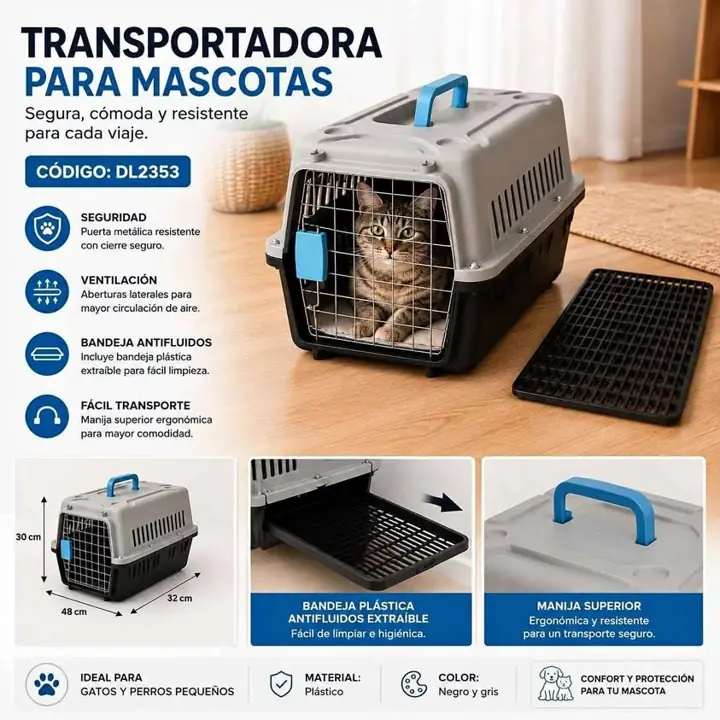 Transportadora para mascotas con bandeja