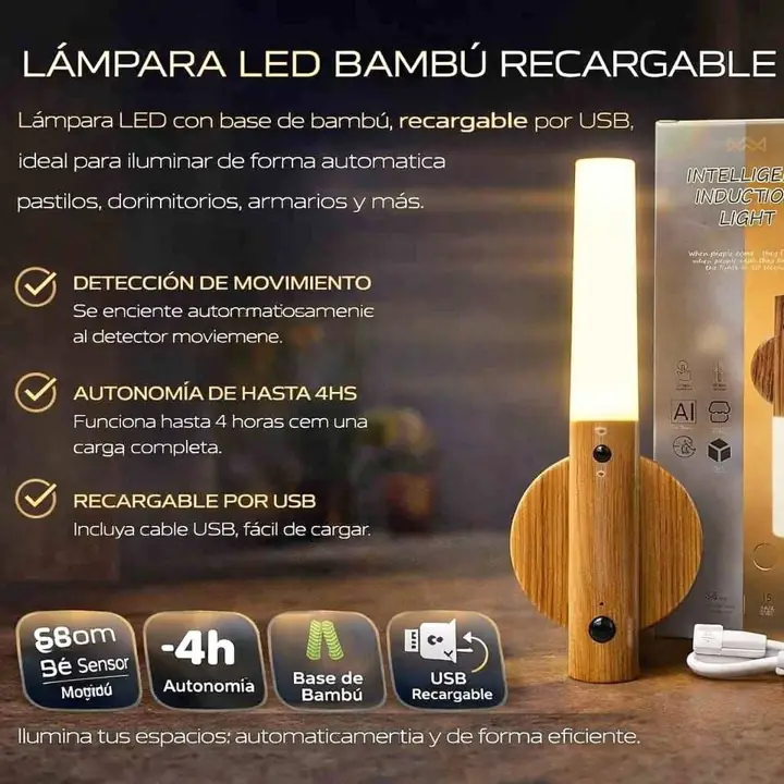 Lampara LED bambu recargable