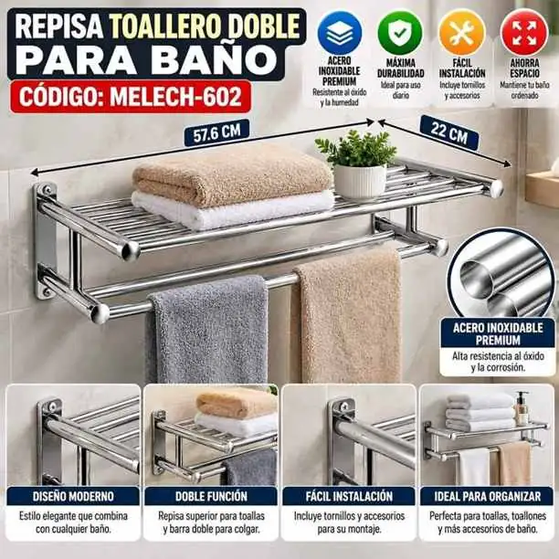 Repisa toallero doble para baño