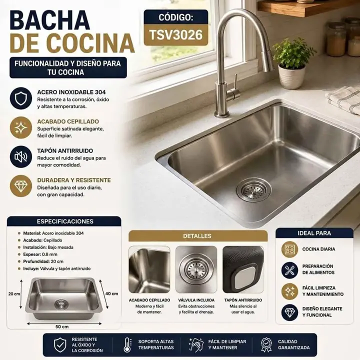 Bacha cocina acero inoxidable