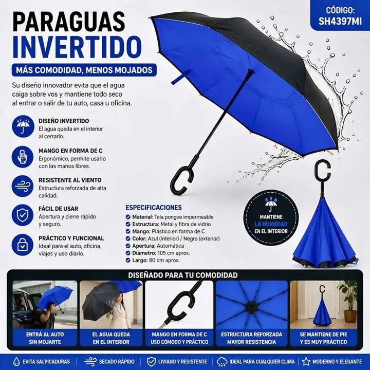 Paraguas invertido azul