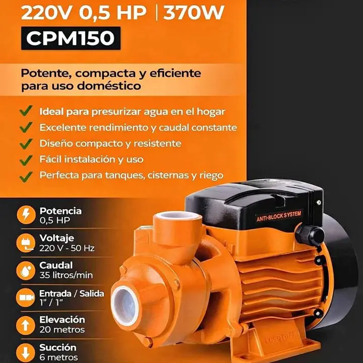 Bomba periferica 220V 0,5HP 370W lusqtoff