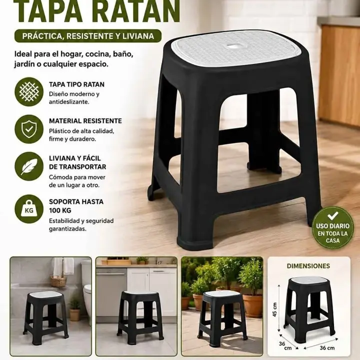 Banqueta plastica reforzada tapa rattan