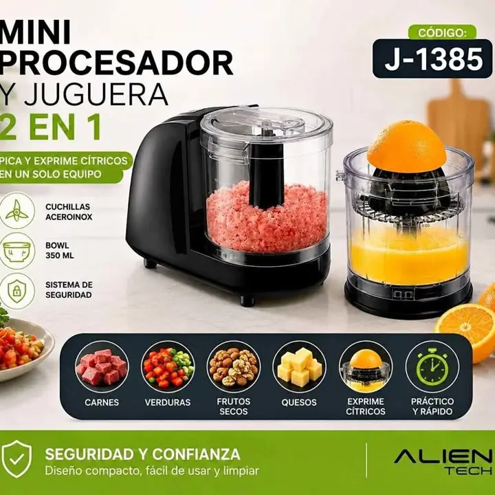 Mini procesadora y juguera 2 en 1 alien tech