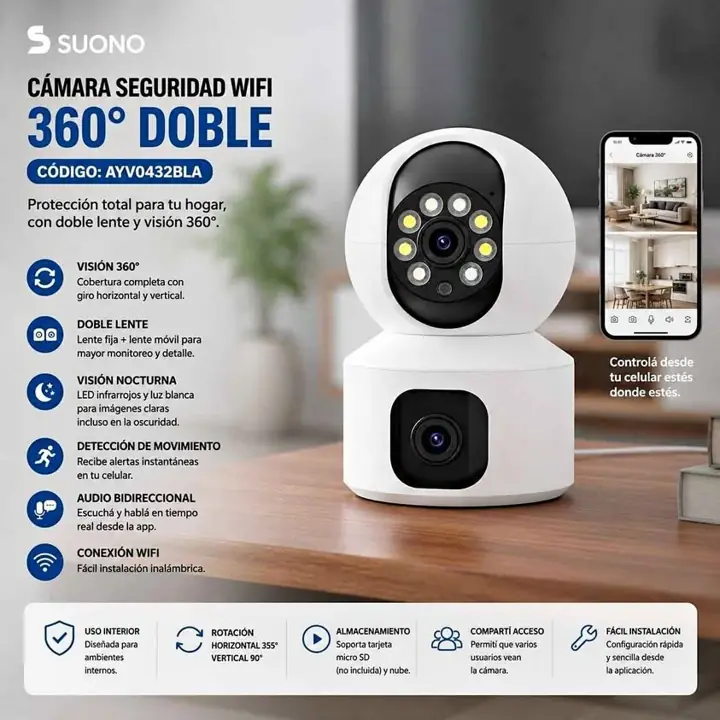 Camara de seguridad wif 360 doble lente