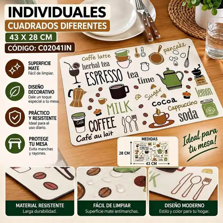 Individuales cuadrados diferentes 43x28 X6