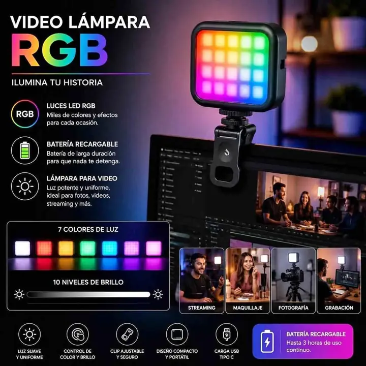 Video lampara RGB recargable