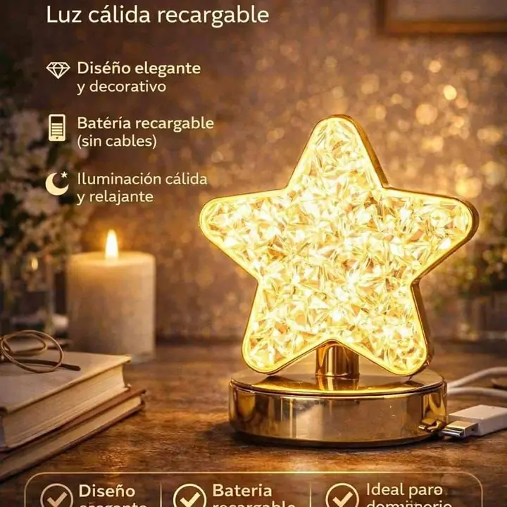 Lampara estrella dorada recargable