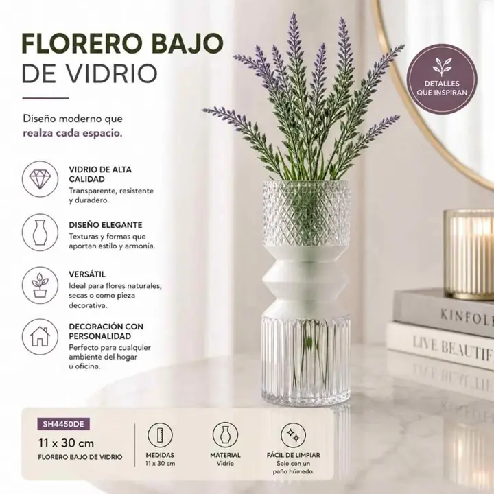 Florero bajo de vidrio 11x30 cm