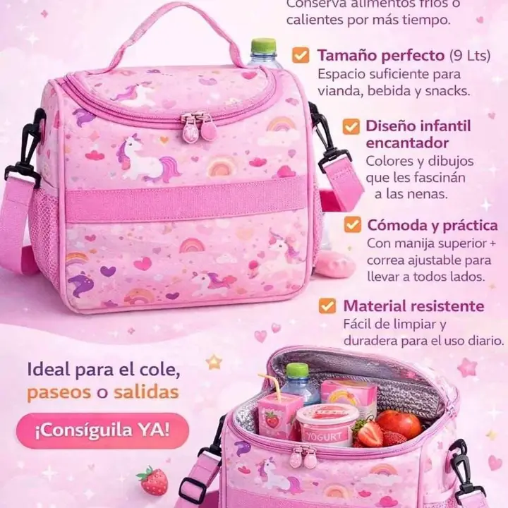 Lunchera termica infantil 9 lts rosa