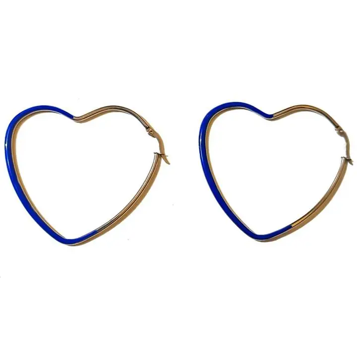 Aros de Acero Quirurjico Corazon Moda Bijouterie Azul Metal nuevos