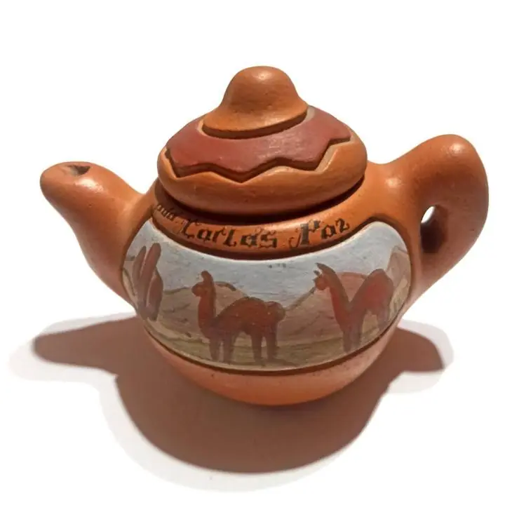 Vasija Jarron de Barro Cocido Recuerdo Carlos Paz Adorno usado deco retro vintage
