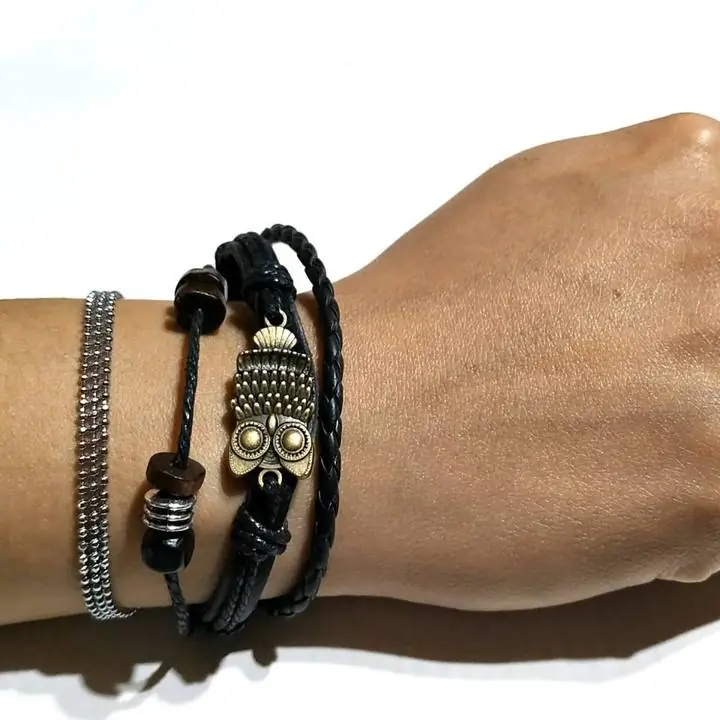 Pulsera Eco Cuero Ajustable Moda Ecocuero Dije unisex brazalete