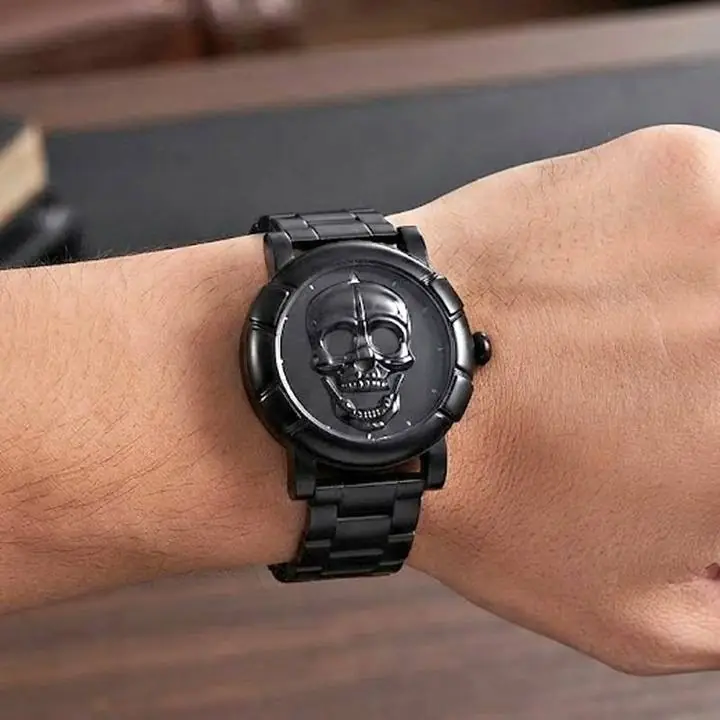 Reloj Pulsera Skmei 9178 Calavera Skull Negro Malla de Acero usado, a cambiar pila
