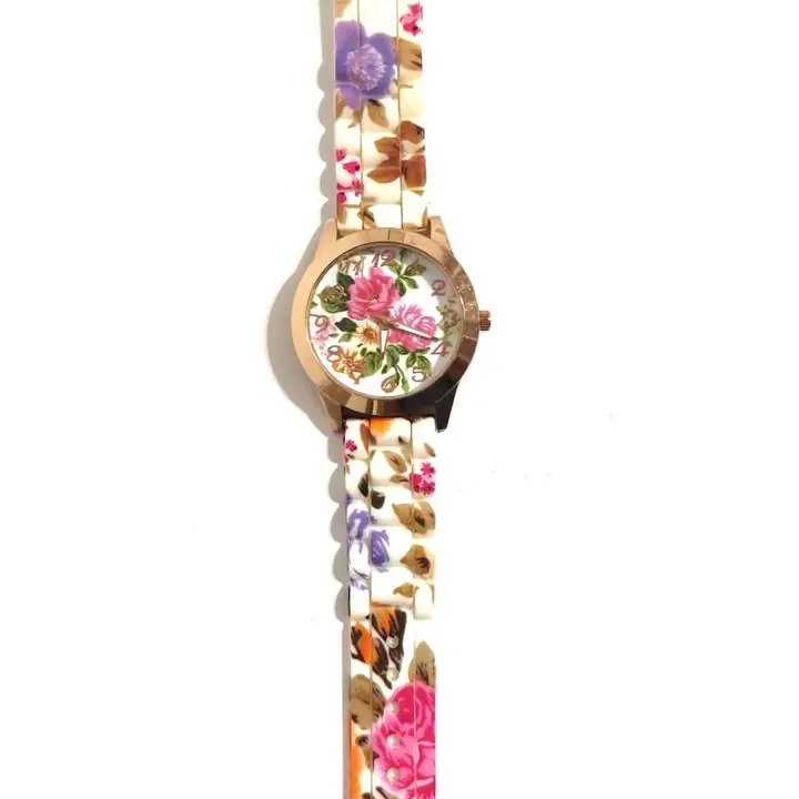 Reloj Mujer Floreado Pulsera Malla de Silicona Blanco Flores nuevo dama