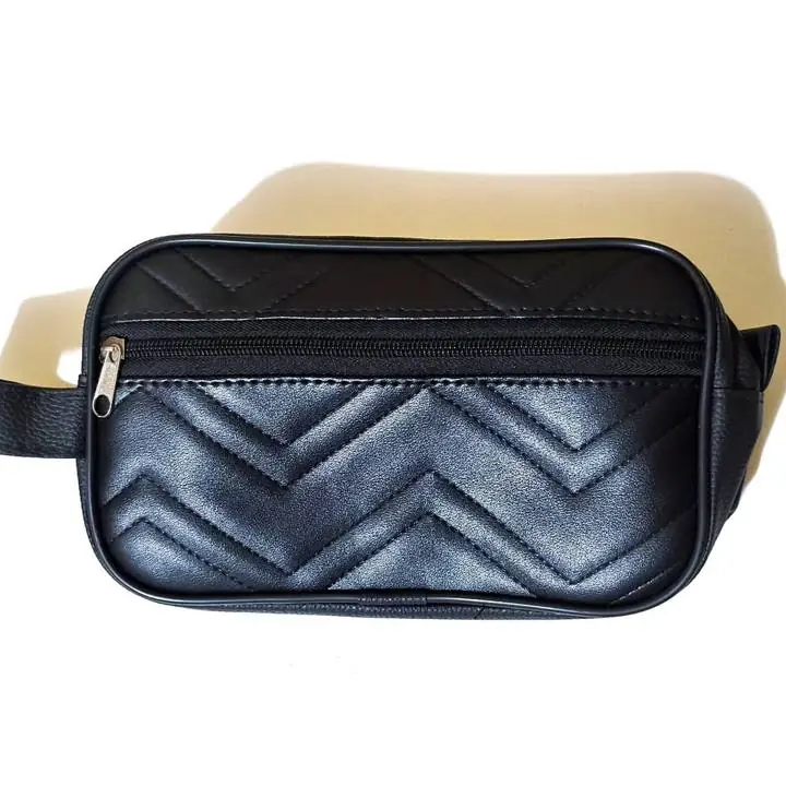Bolso de Mano Neceser Cuero Ecologico Urbano Chico Unisex Negro Rayas nuevo