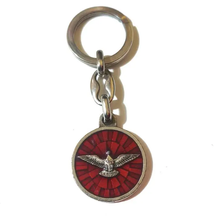 Llavero Jesus Paloma de la Paz Medalla 3cms Palabras Cristo Rojo usado
