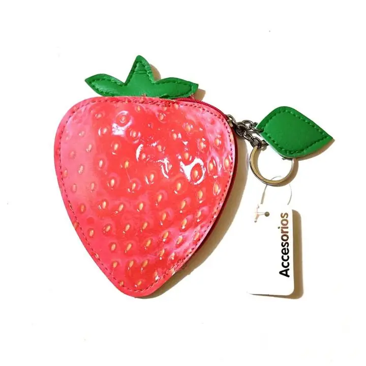 Monedero Frutilla de Mano Bolsillo Cartera 12cms con Cierre Rojo Ecocuero