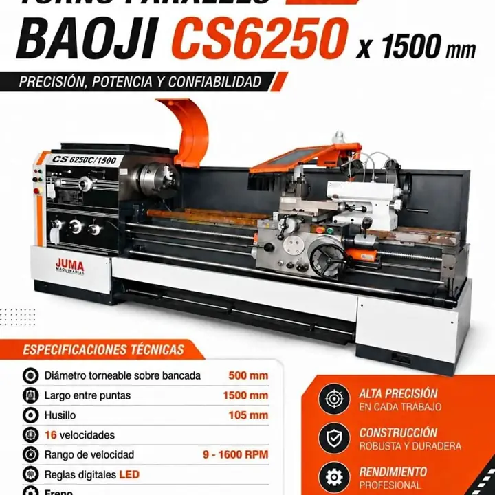 Torno paralelo nuevo baoji de 1500 mm x 500 mm husillo de 105 mm JUMA Maquinarias