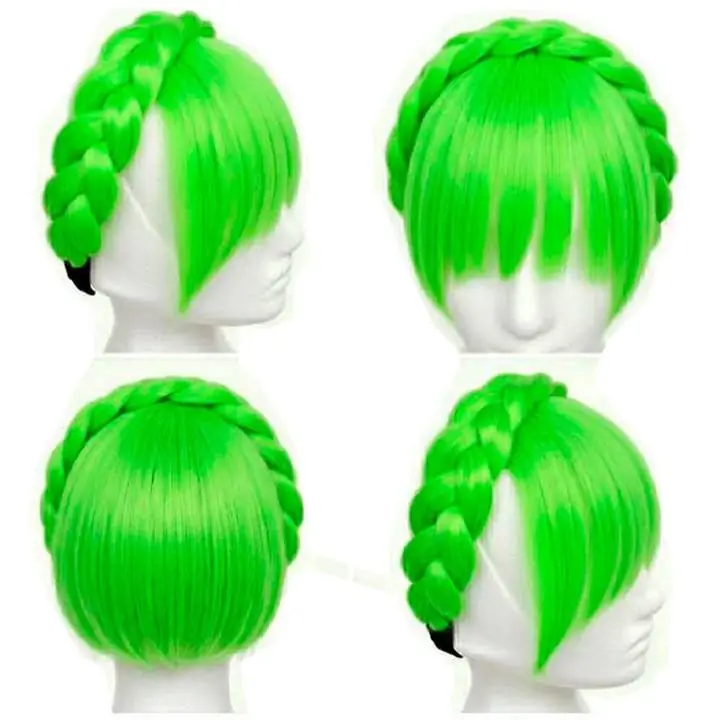 Aplique Flequillo Postizo Topper con vincha trenza diadema verde Neon