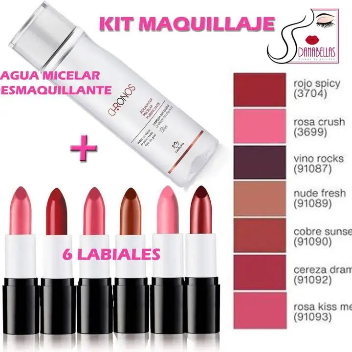 Kit Maquillaje 6 Labiales Mate Larga Duración + Agua Micelar Desmaquillante
