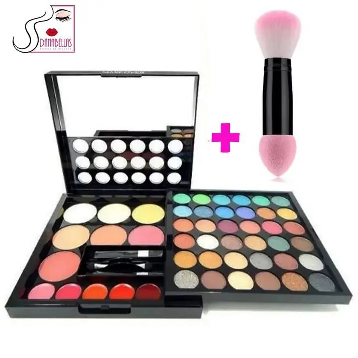 Set de maquillaje makeover sombras+ rubores+ labiales+ pincel doble y aplicadores