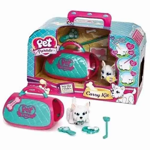 Pet Parade, Perrito blanco + accesorios ( plato, correa, bolso, peine ) + Cartera