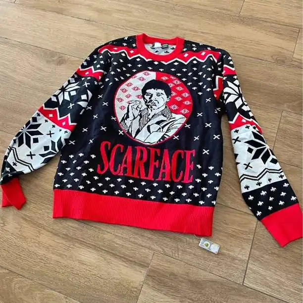 Buzo Scarface estilo ugly sweater navideño con luces hombre