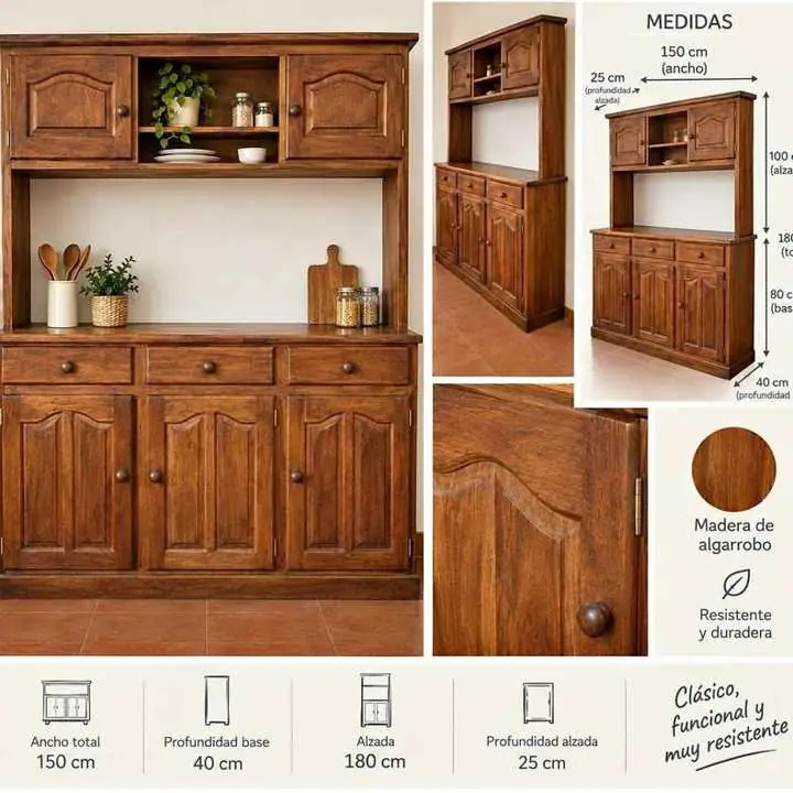 Mueble algarrobo 150x180 cocina comedor