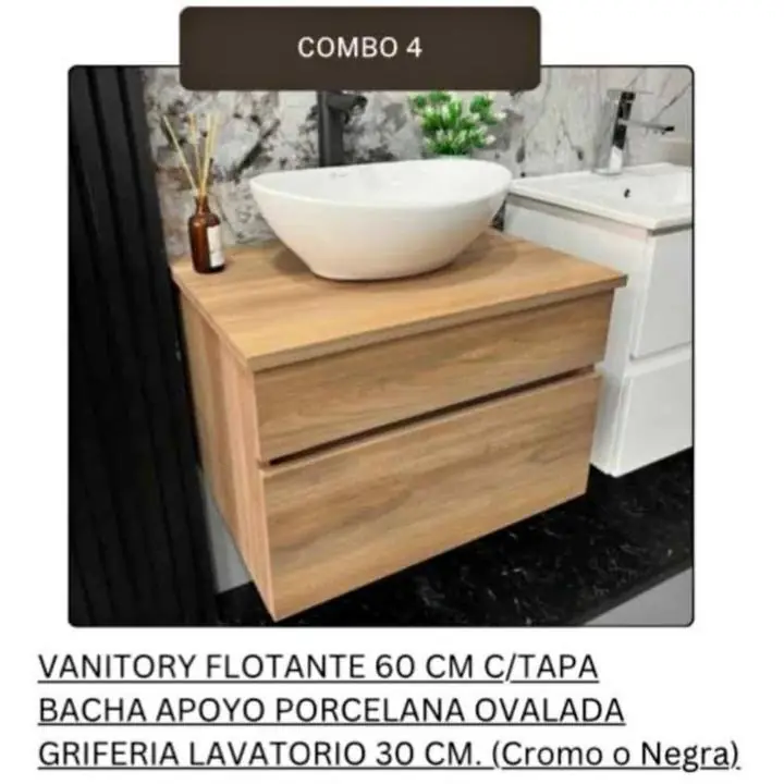 Combo Vanitory 60cm colgante Bacha de loza y grifería