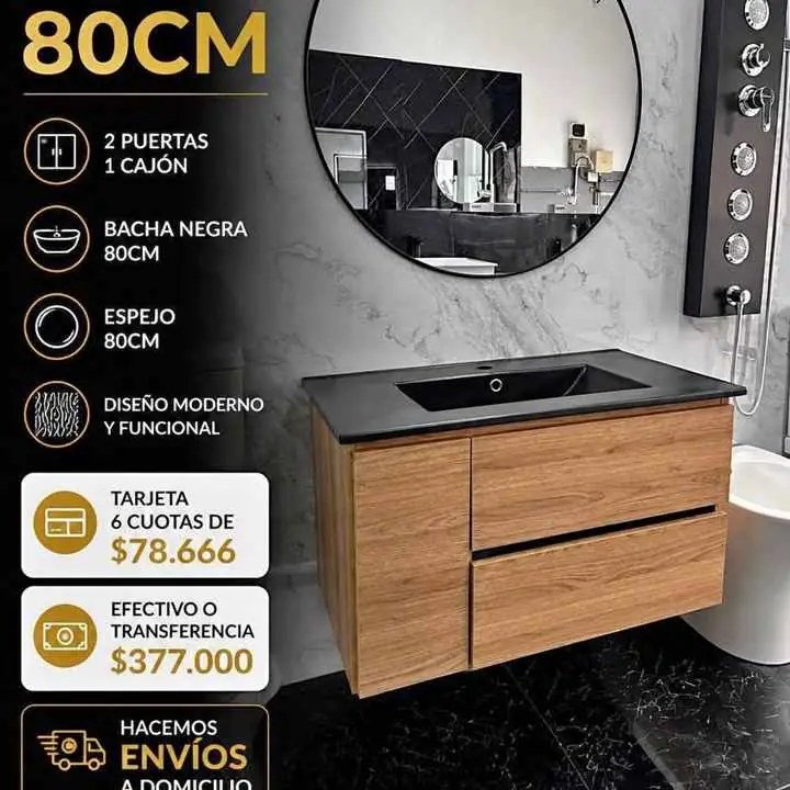 Vanitory 80cm c/Bacha negra y Espejo