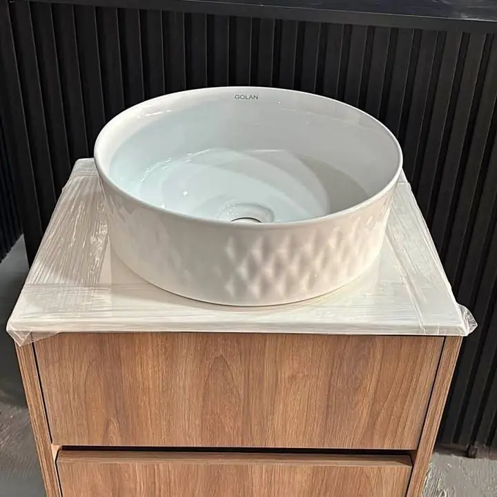 Vanitory colgante 50cm 2 caj con bacha apoyo de loza