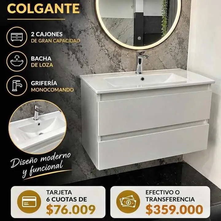 Combo Vanitory 80 + Bacha loza + Grifería
