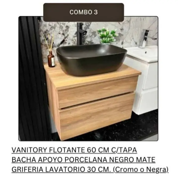 Combo Black ( Vanitory 60cm Bacha apoyo loza y grifería)