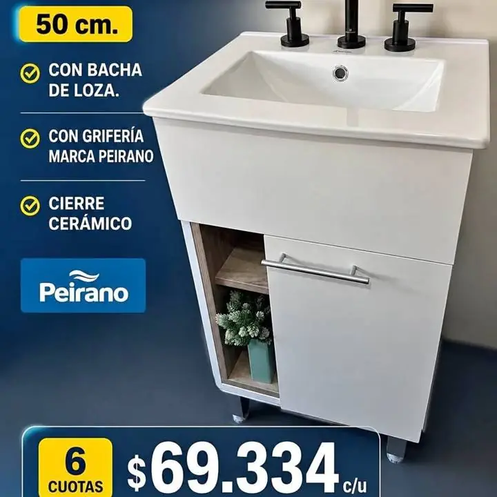 Combo Vanitory 50cm bacha loza y grifería