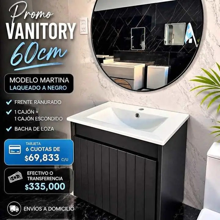 Promo Vanitory Ranurado 60cm con bacha de loza