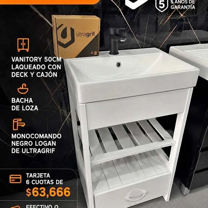 Vanitory 50cm c/ bacha de loza y Grifería
